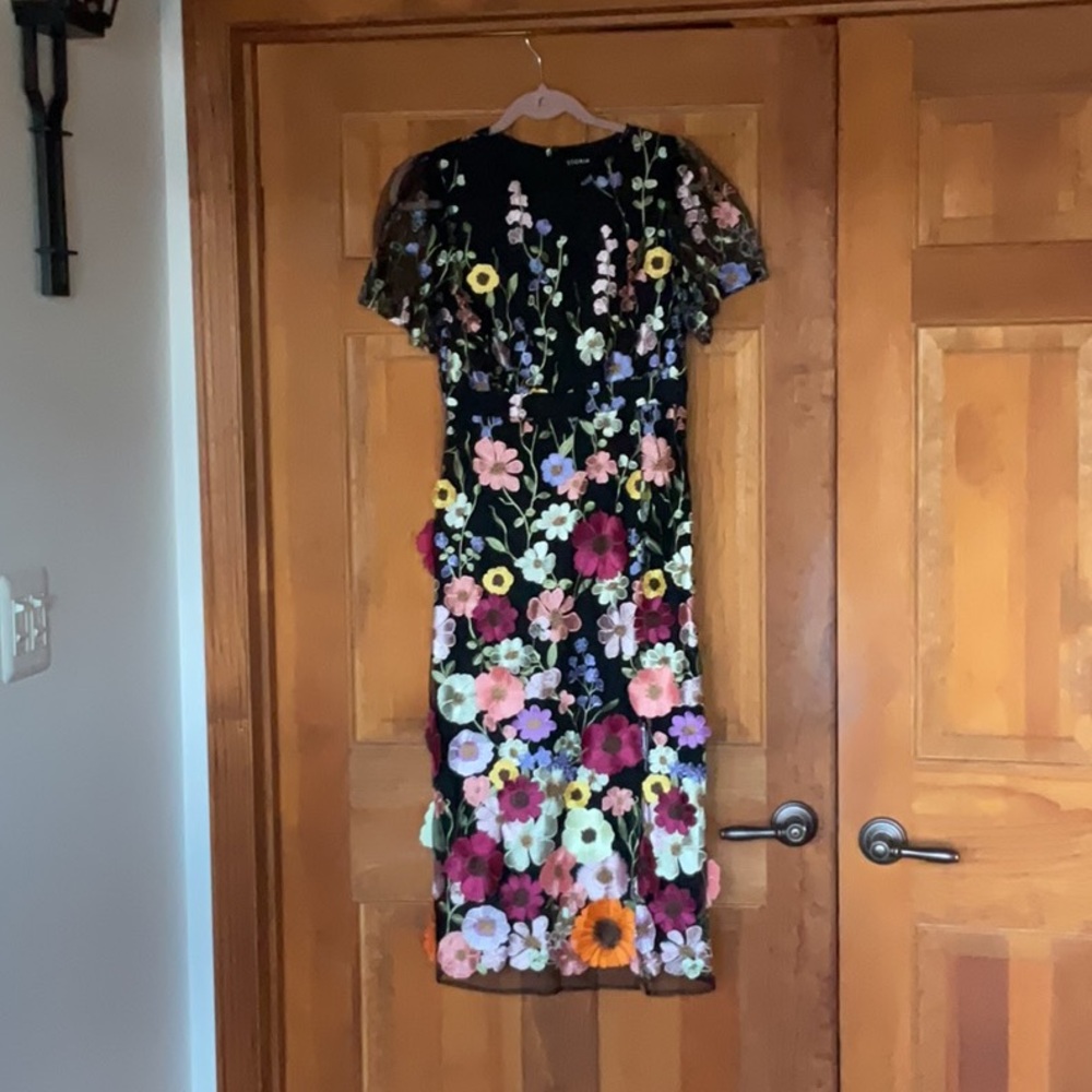 Floral Embroidered Black Dress VICI